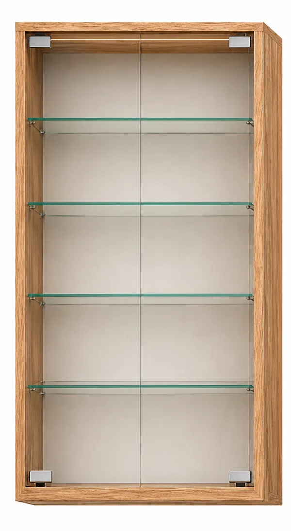 Wall-mounted glazed display case for minerals